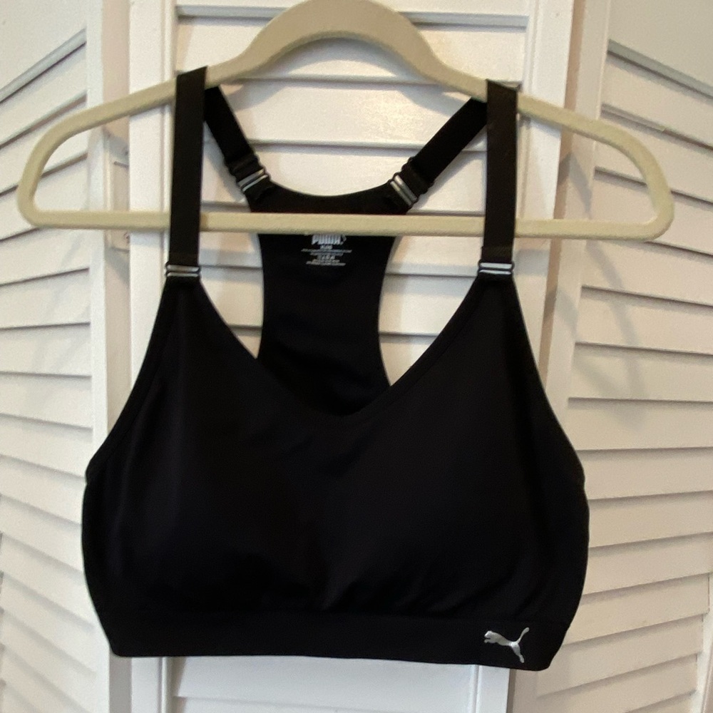 PUMA Women’s “Racerback Sports Bra” Size XL Black Removable Cups Adjustable EUC